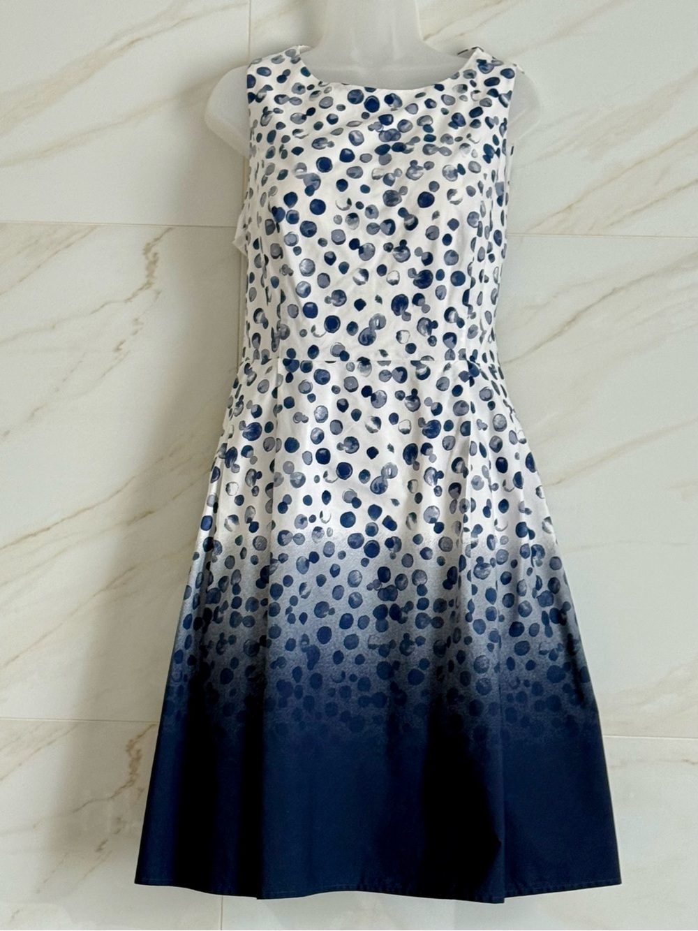 DKNY White and Navy Polka Dot Ombre Midi Dress